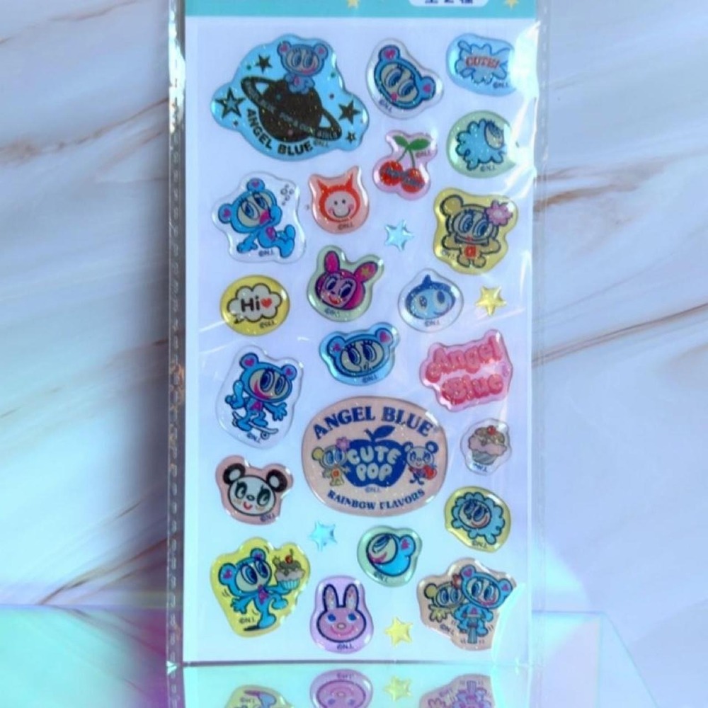 RARE  Vintage Y2K Angel Blue Daisy Lovers Crossover Epoxy Sticker Sheet